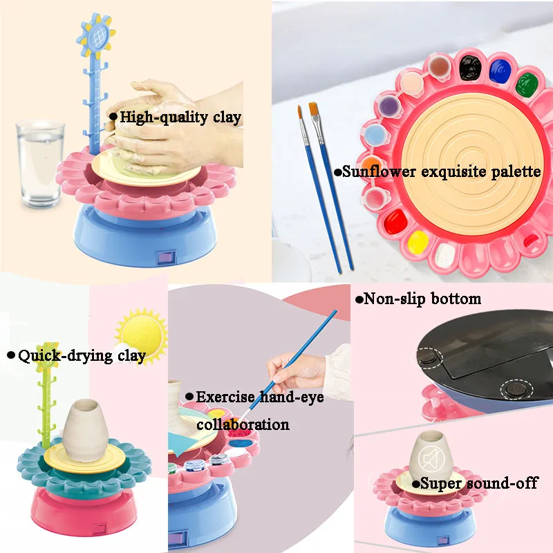 DIY Educational Toys Kids Automatic Pottery Clay Drawing Toy Child Pottery Wheel For Clay Machine Painting Play Clay Pottery Toy