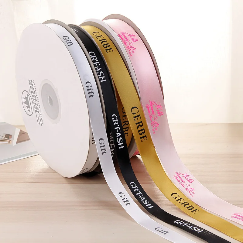 Custom Wholesale logo Luxury Printed Wedding Decoration Gold Silver Satin Ribbon