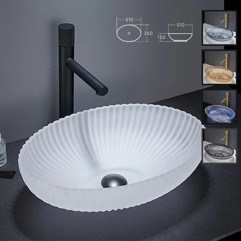 Yuson YS28013 Crystal Glass Wash Basins Artistic Round Diamond Antique Style Countertop Sinks for Modern Bathrooms