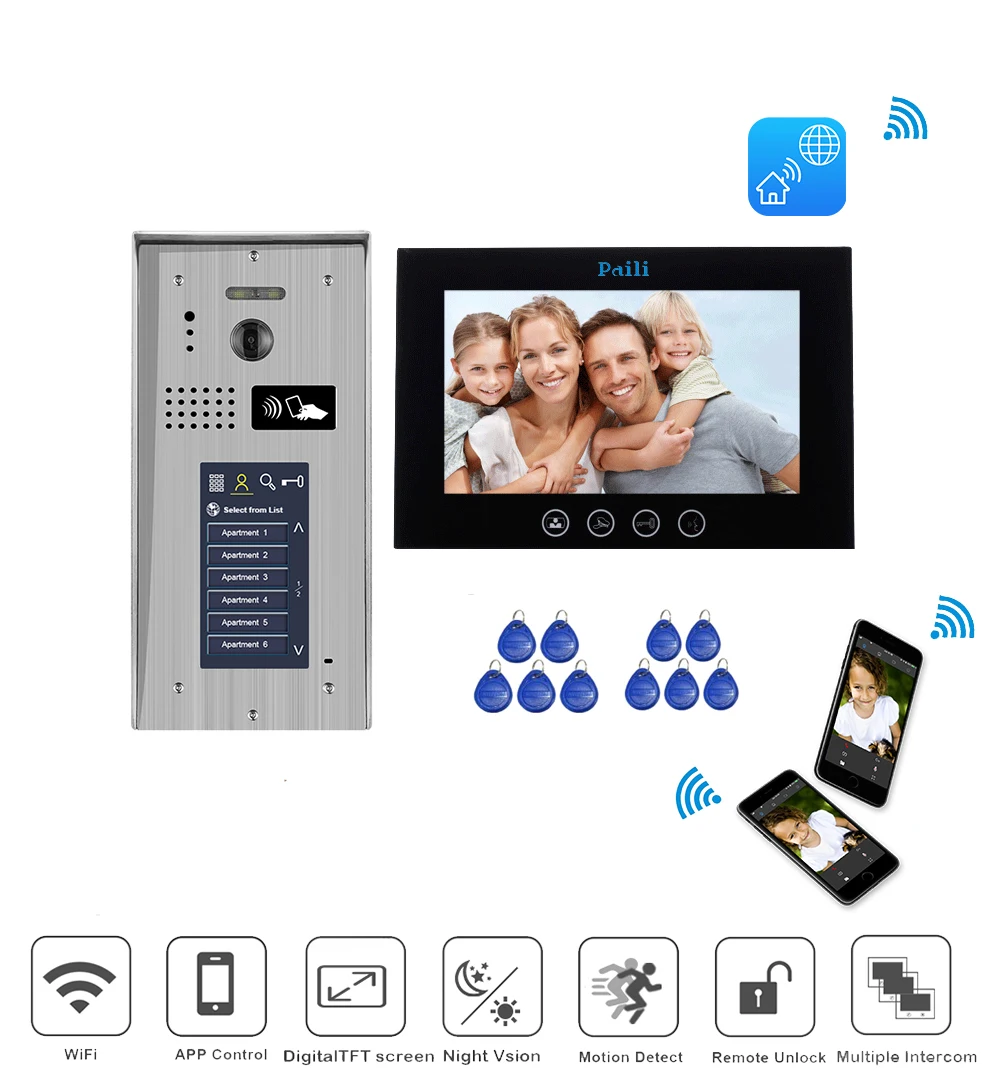Top quality luxury home multi room 2wired interphone security intercom system two monitors video intercom wifi