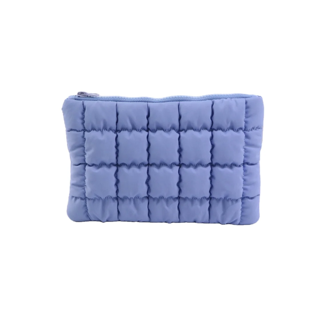 Custom Quilted Toiletry Bag Women Puffy Makeup Pouch Zipper Closure Bubble Flat Pouch (Single Side Bubble) Makeup Organizer Lady