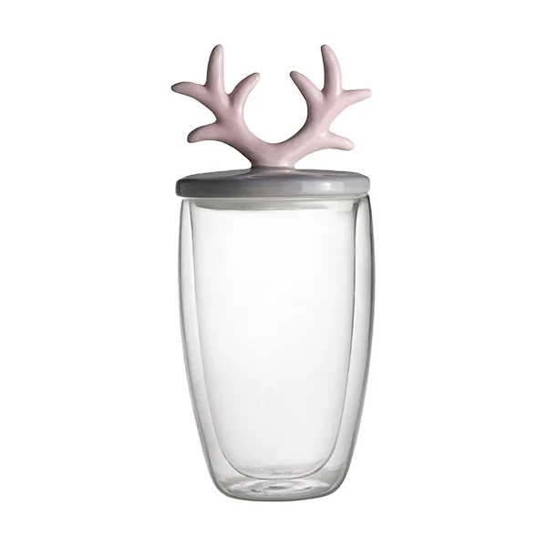 Стакан для питья из боросиликатного стекла с двойными стенками и керамической крышкой, 400 мл