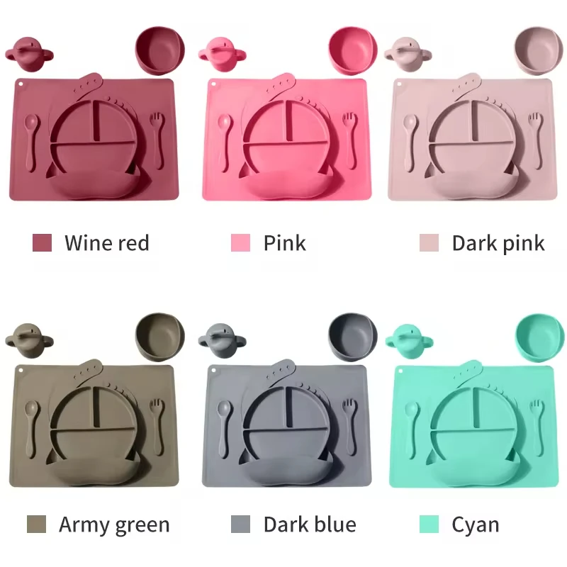 Baby Feedings Tableware Set Supplies 100% Food Grade Silicone Dinnerware Baby Bowl Feeding Set
