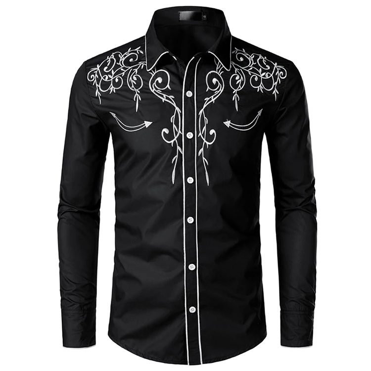 Factory oversize stylish European style design polo collar embroidered cowboy shirts red custom embroidered shirts for men