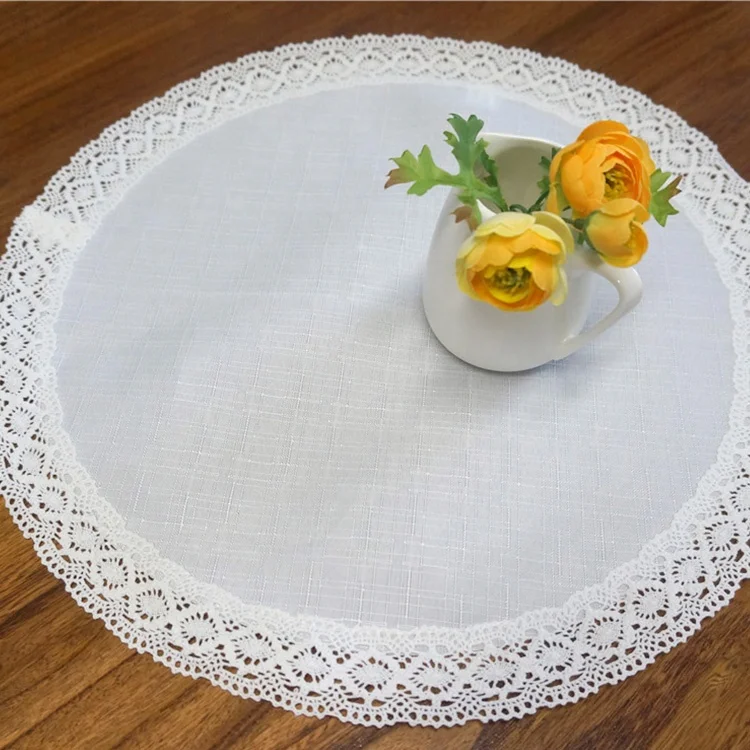 Circle handmade doily lace placemats for kitchen table