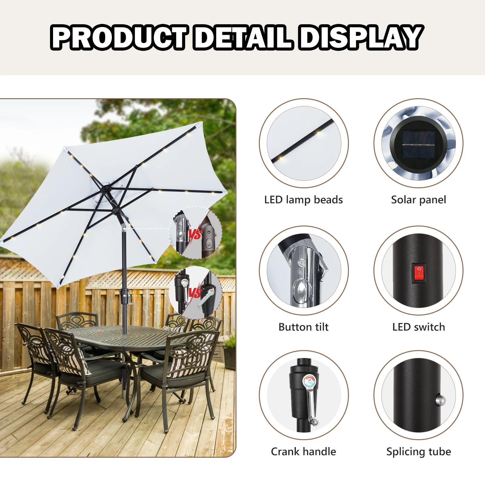 Garden Pool Giant Sunshade Heavy Duty  Waterproof Fishing Solar Umbrellas Outdoor Patio Parasol With Led Light