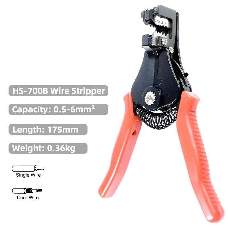 DAJATOOLS HS-700B Automatic Wire Stripper Adjustable Tool for 10-20 AWG Solid and Stranded Electrical Wire Range 0.5-6mm Wire