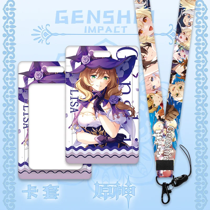 54 Styles Genshin Impact Card Holder Ganyu Hutao Venti Zhongli Anime Lanyard