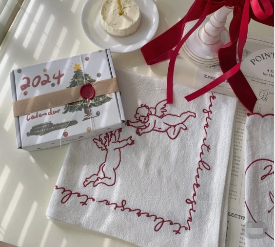 Support Customization Linen Embroidered Angel Tablecloth Wrapping Napkins Linen Picnic Mat