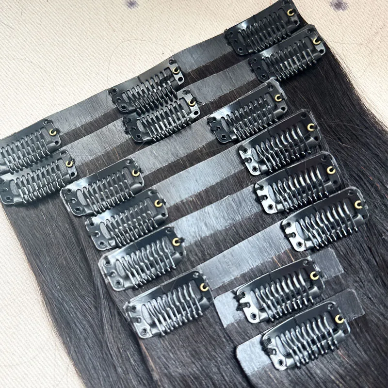 Wholesale Natural Raw Virgin Clip-ins Human Hair Invisible PU Seamless Clip In Hair Extensions