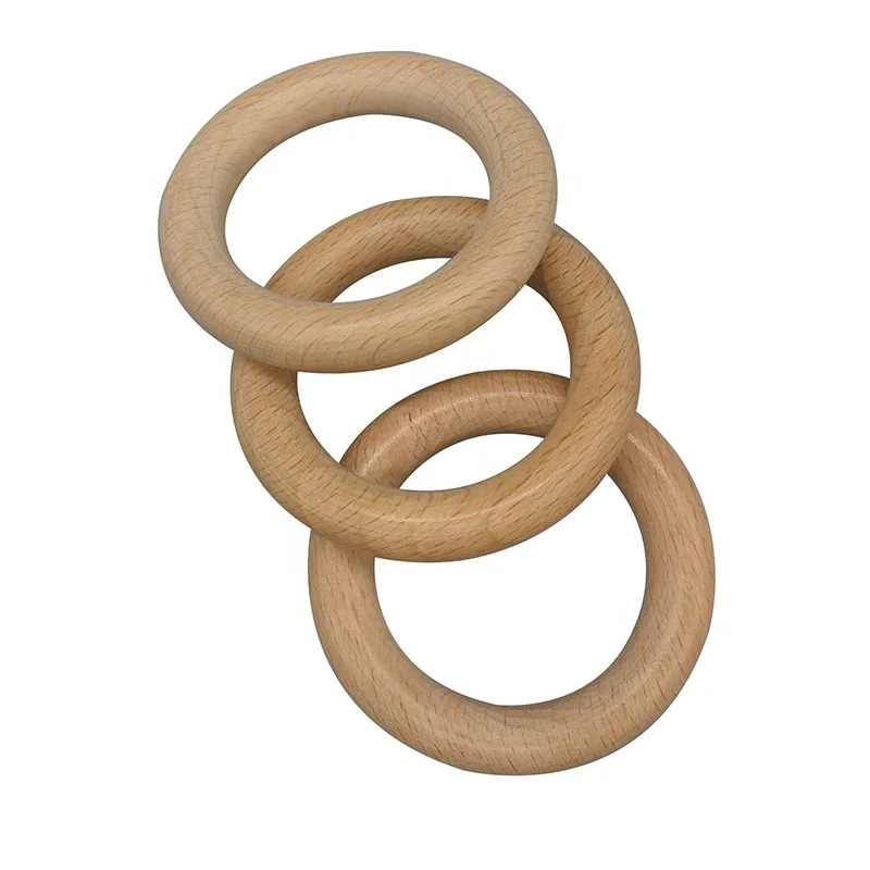 Wholesale Custom Size Wooden Baby Teether Ring Beech Wood Newborn Teething Toy
