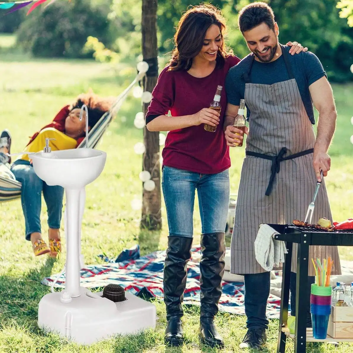 Portable Wash Sink with Towel Holder and Soap Dispenser for Outdoor Camping Travel Events 19L Water Capacity