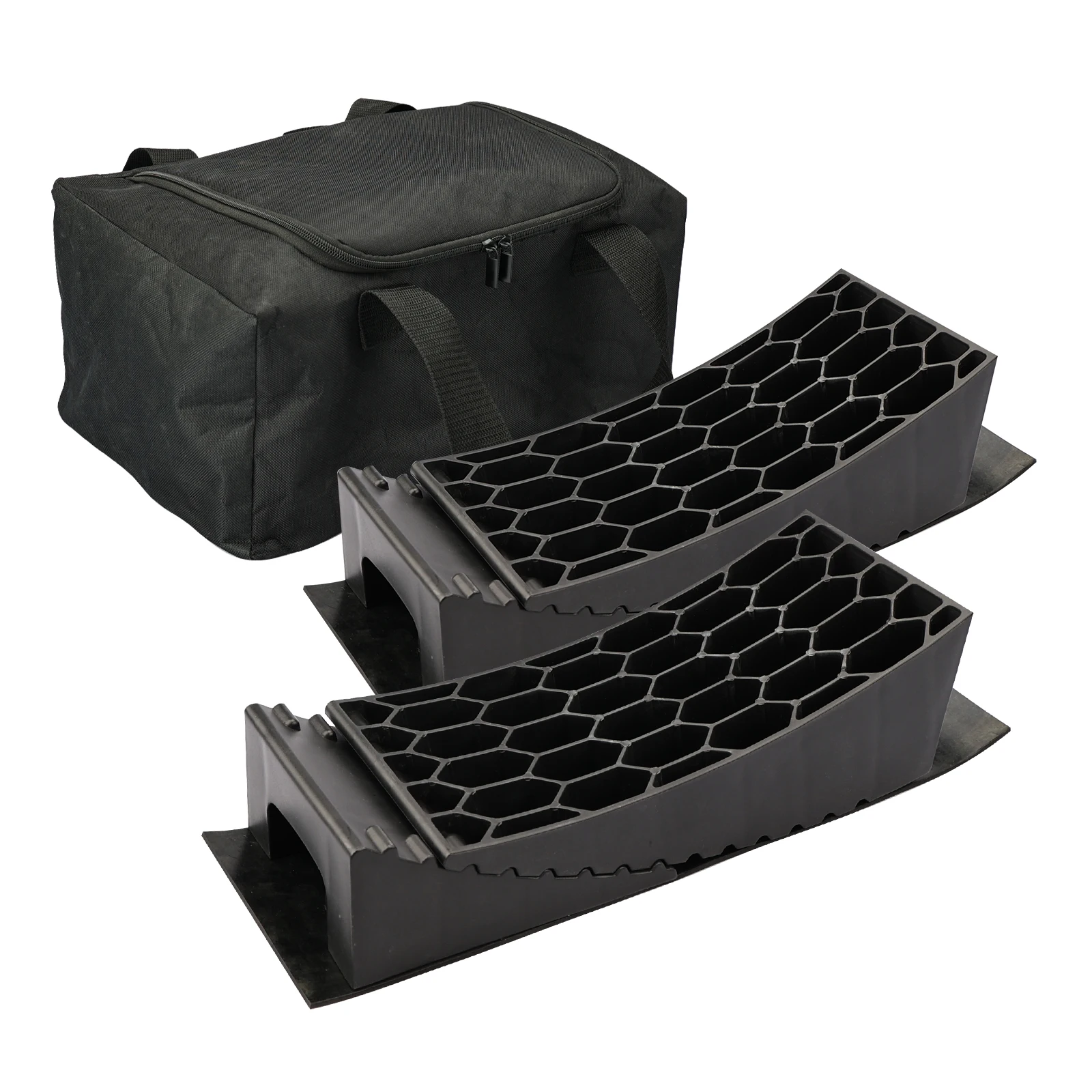 Motorhome Accessories Camper Leveler RV Leveling Blocks Includes 2 Curved Levelers 2 RV Wheel Chocks and Anti-slip Mats