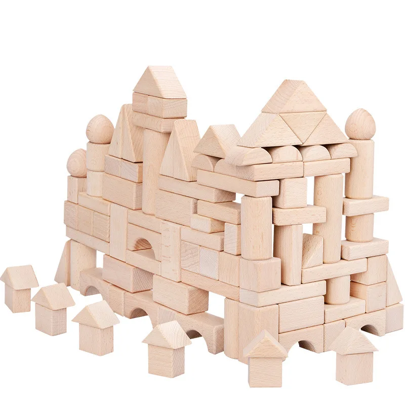 Wholesale custom 100PCS high quality kids Montessori educational Beech wooden large construction stacking building blocks
