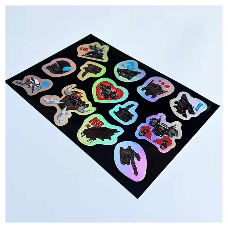 Custom Logo Anime Vinyl Label Laser Hologram Stickers Waterproof Rainbow Effect Holographic Die Cut Stickers