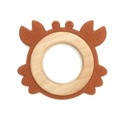 Customized non-toxic BPA-free silicone teething toys  newborn wooden toys kid Crab-shaped antlers baby wooden  teether