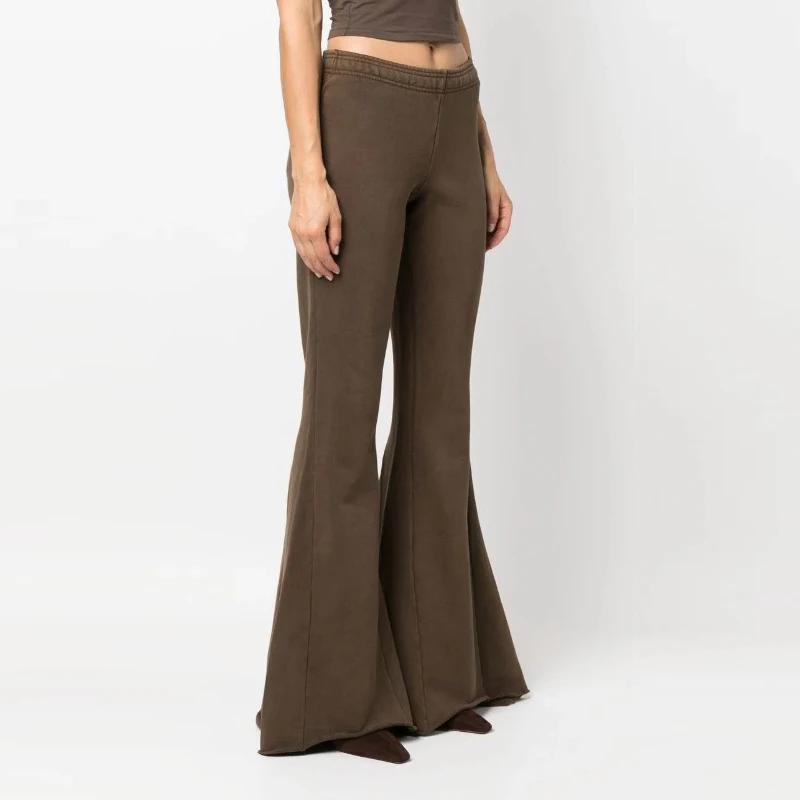 Custom 100% Cotton Women Acid Wash Flared Track Pants Tracksuits Flare Sweatpants And Hoodie Set