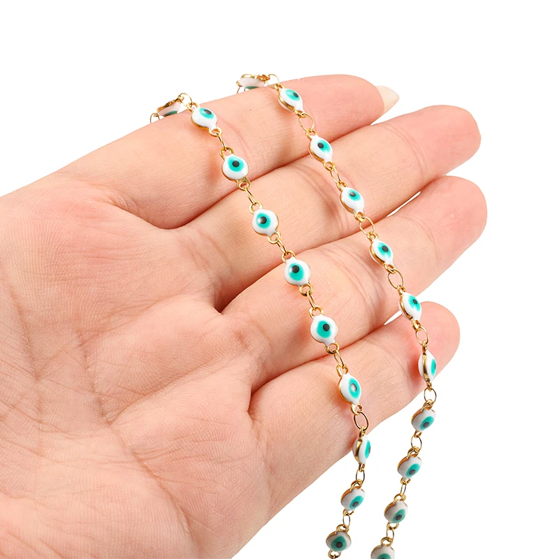 Vintage Style Turkish Devil Eye 18K Stainless Steel Chain Unisex Necklace Fashion Jewelry Making Component & Accessory
