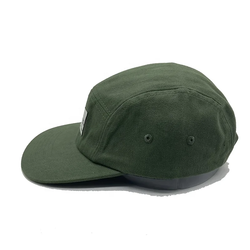 Wholesale Custom High Quality Unstructured 5 Panel Cotton Camp Cap Flat Brim With Adjustable Leather Strap Hats Caps
