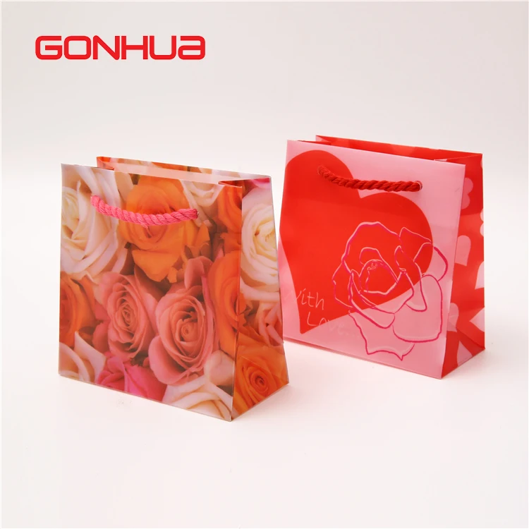 GONHUA wholesale custom logo bag printed shopping clothes PET PVC PP plastic paper takeaway bag with handle