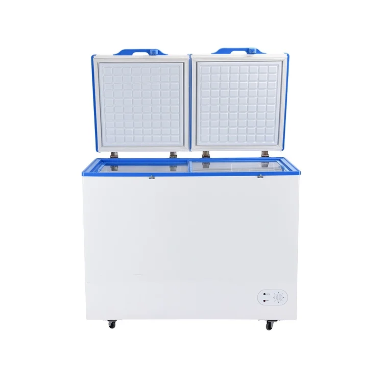 AC/DC horizontal 268 liters ice cream ice lolly fish chicken beef double door double room solar fridge chest freezers