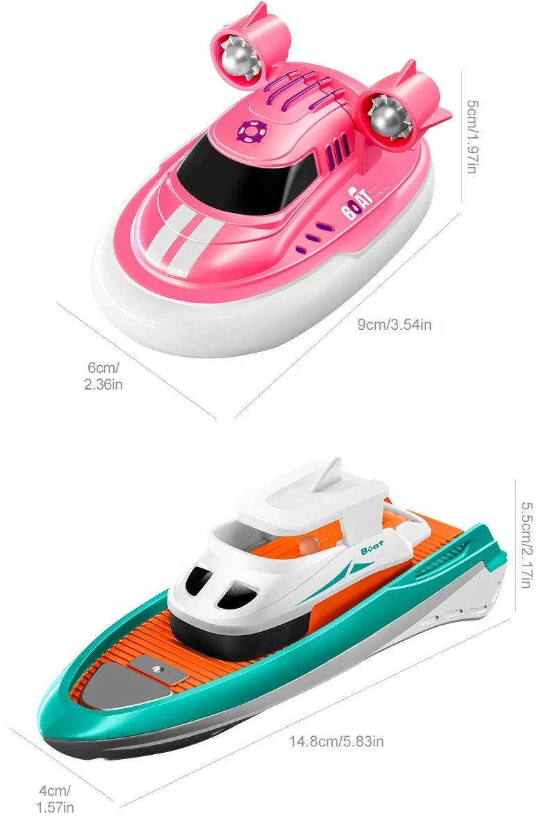 High Speed Toy Speed Boat Mini with USB Charging LED Searchlight 2.4GHz Control and Water Sensing Switch Durable RC Yacht Toy