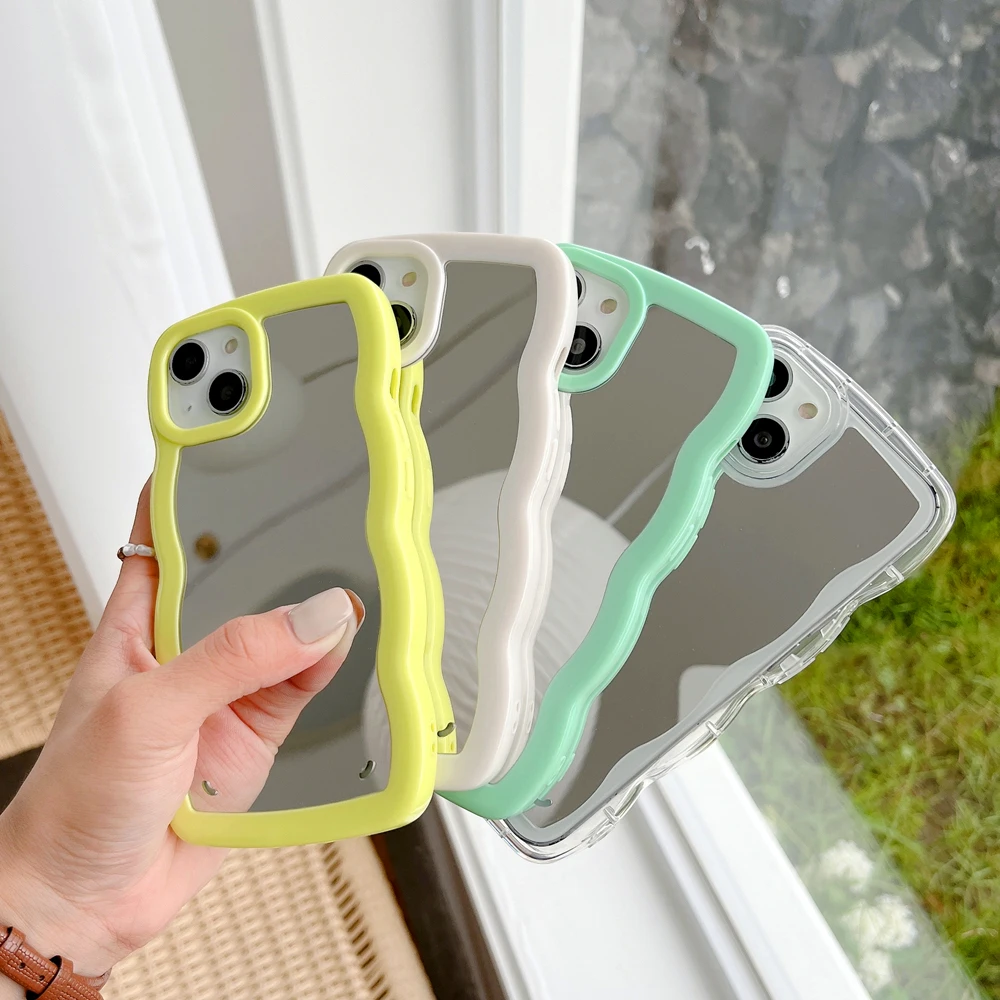 cute wavy phone case for iphone 12 13 pro max case custom print logo pattern design mirror phone case