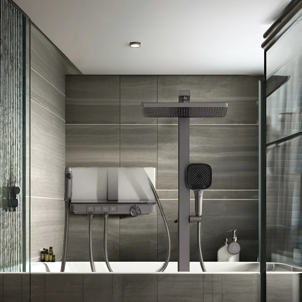 Handheld Rain Combo Bath Bathroom Shower Faucet Kit Adjustable Height Hose Rainfall Showerhead System Chrome Soft Jet