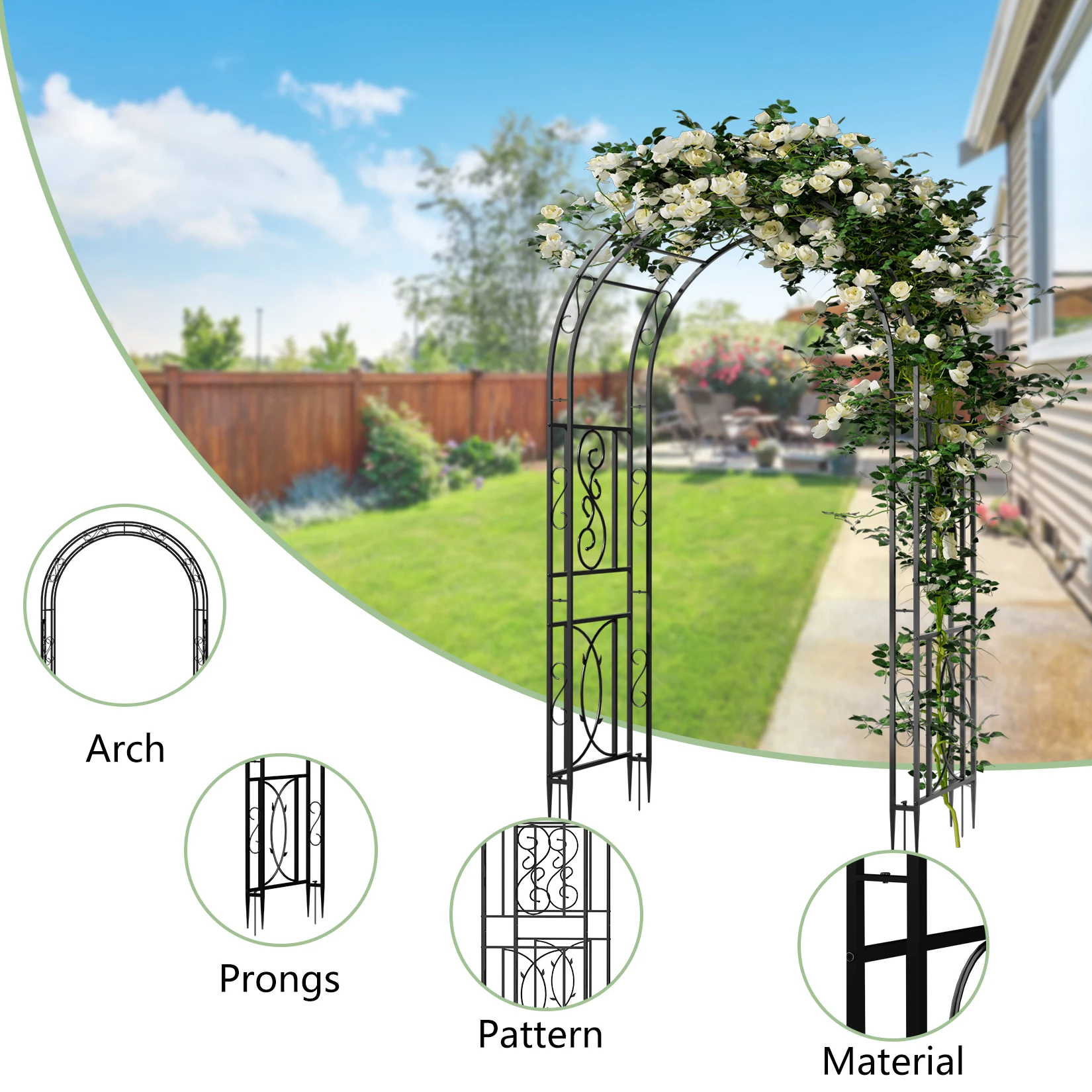 Outdoor Metal Arch for Climbing Plants Heavy Duty Wedding Arch Backdrop Stand