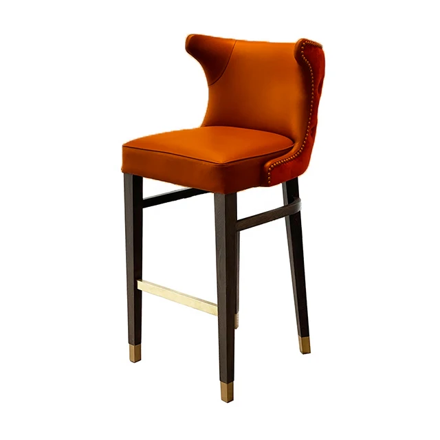 Velvet Golden Metal Legs Bar Stool High Bar Red Counter Stool Chair