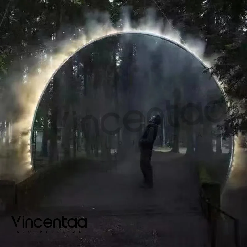 Vincentaa Custom Outdoor Large Ring Stainless Steel Metal Sculpture With LED Lights Modern Public Art