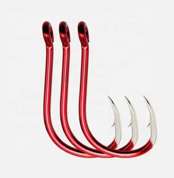 High quality high carbon steel red corrosion resistant fishing hook with barb fishing spoon suitable for sea fishing