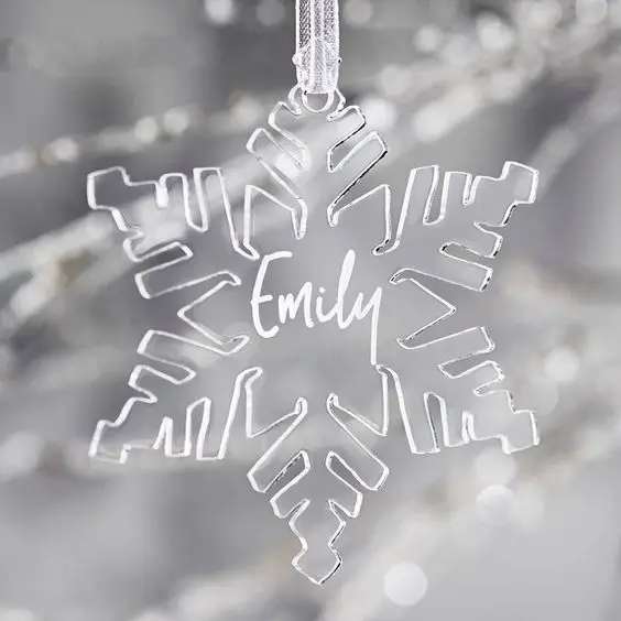 Laser cut clear acrylic Christmas tree decoration, Customizable Snowflake Acrylic, Festive party decoration gifts