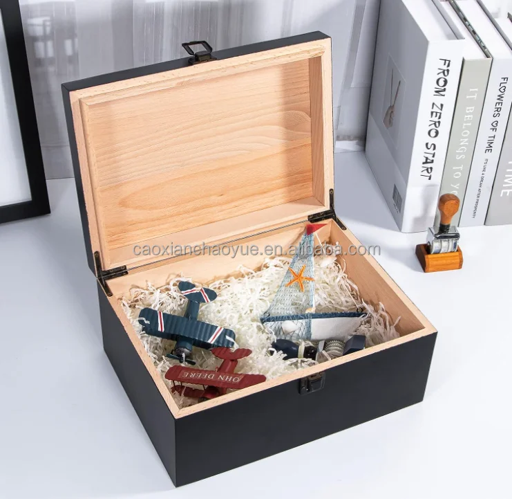 Black decorative wooden box with lock wooden souvenir box for gift storage box and home decoration