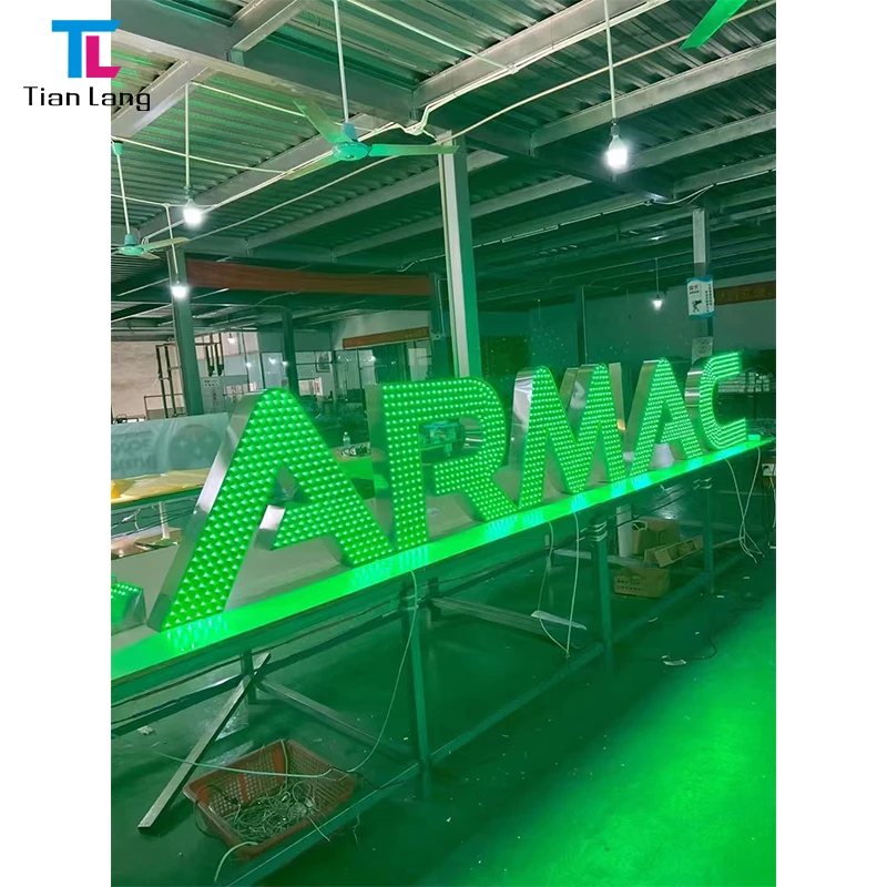 Custom Indoor Outdoor Led Lighting Alphabet 3D Backlit Brushed Metal Gold Color Business Channel Letter Sign