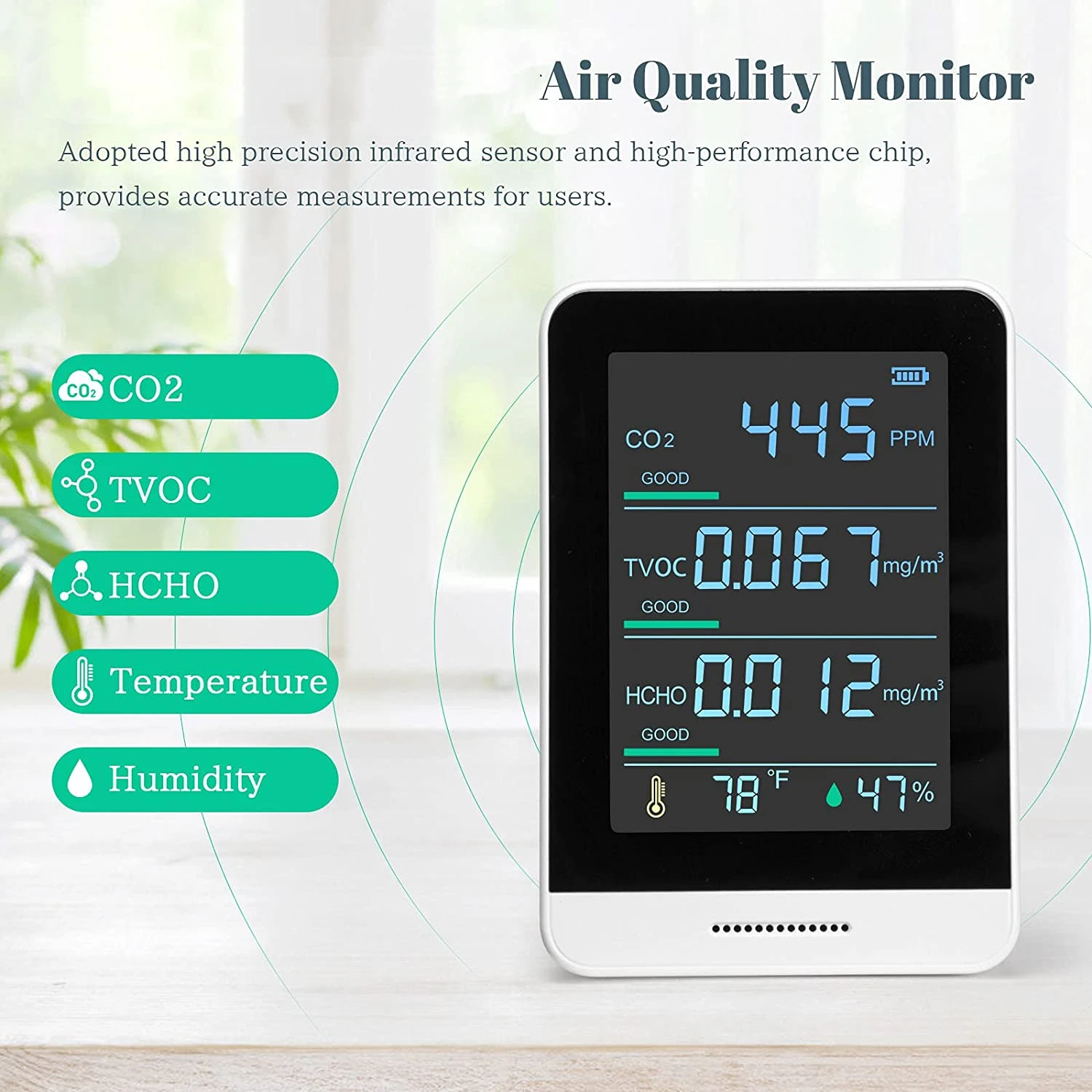 AK4 CO2-3 CO2 Detector NDIR Temperature and Humidity and Air Quality Monitor with Auto Alarm CO2 Monitor Gas Analyzer