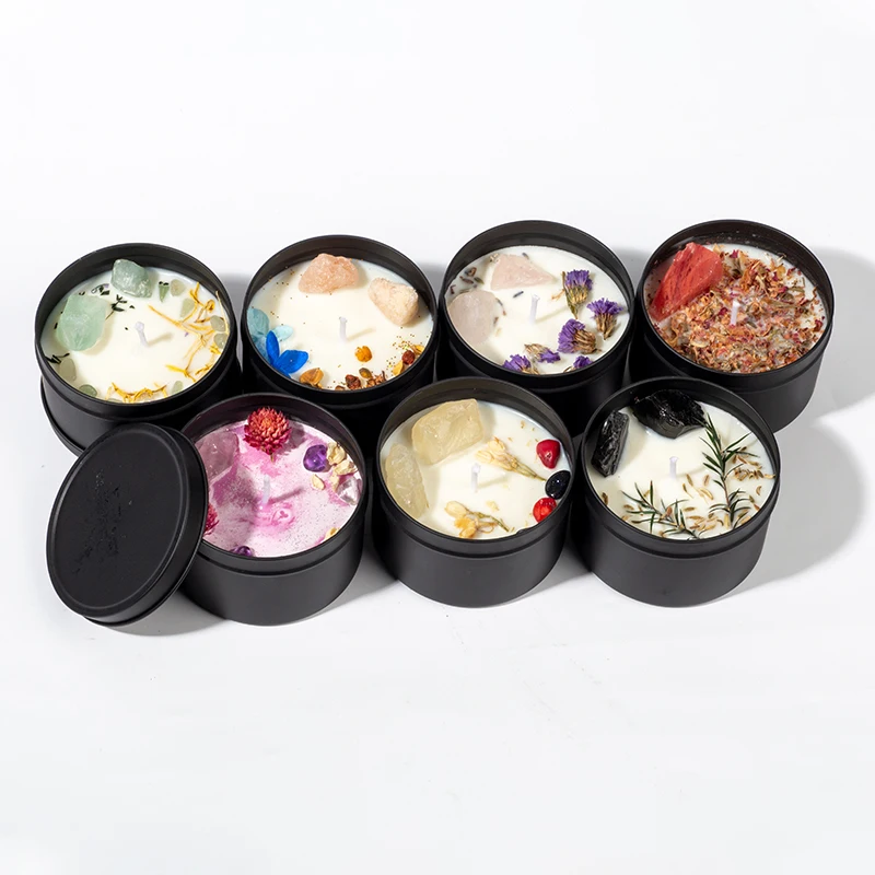 Luxury Custom Private Label Velas Dried Flowers Healing Crystal Aromatherapy Scented Candle/Candels