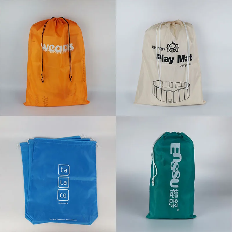 Custom Logo colorful nylon drawstring laundry bagl Makeup Pouch shopping Travel Nylon  Bag with logo