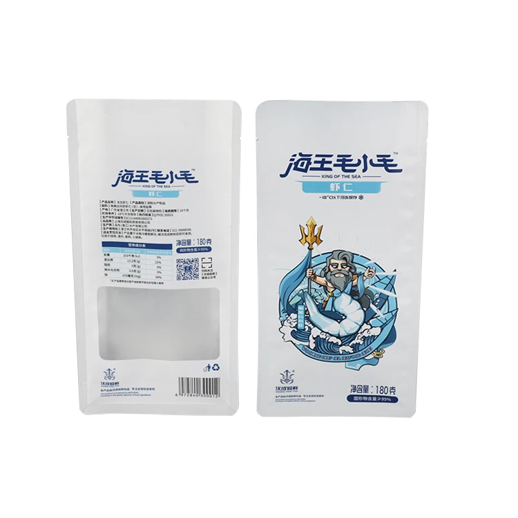 Custom Easy Tear Ziplock Dried Shrimp Dried Fish Frozen Aluminum Foil Bag Reusable 8 Sides Seal Seafood Flat Bottom Bag