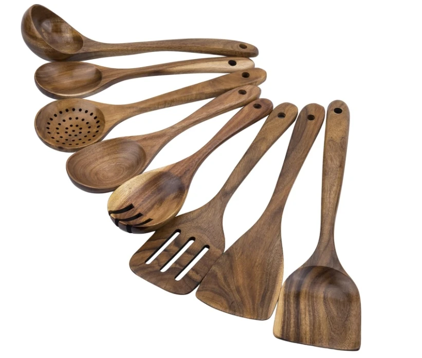 Wooden Utensils set Set 8 Piece Teak Wooden Cooking Utensil Set Non-Stick Pan Wood Spoons and Spatula Cookware for Home