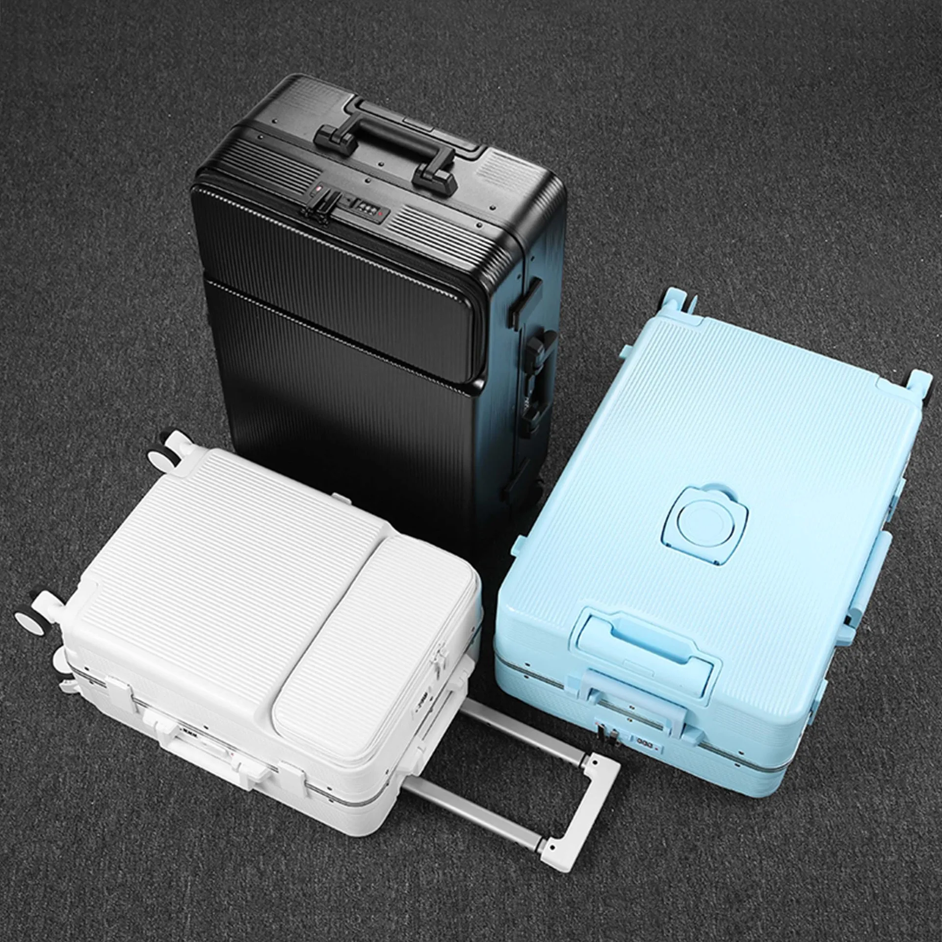 Front open cover double open hot luggage custom German Bayer PC aluminum alloy trolley case can board the suitcase