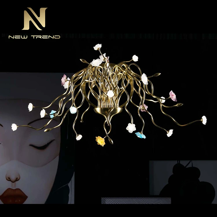 Professional Custom Project Light Indoor Decoration Glass Flower Luxury Custom LED Chandelier