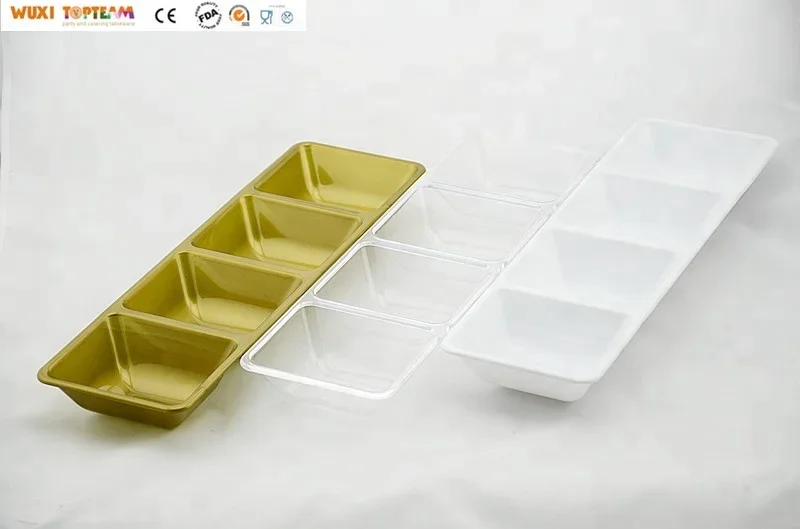 Reusable Plastic Dish Rectangular Food Tray Multipurpose Food Plate With 4 Dividers