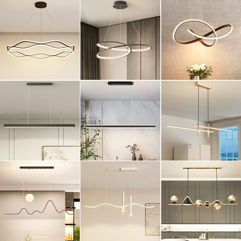 Rings style home decor led pendant light cheap kitchen dining round hanging lamp low ceilings nordic modern black LED chandelier