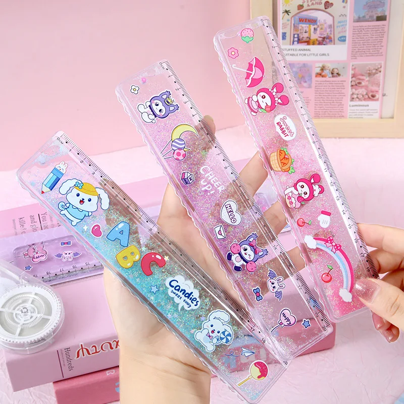 Cute Capybara Cat liquid acrylic plastic cute cartoon animal quicksand glitter straight ruler 20cm