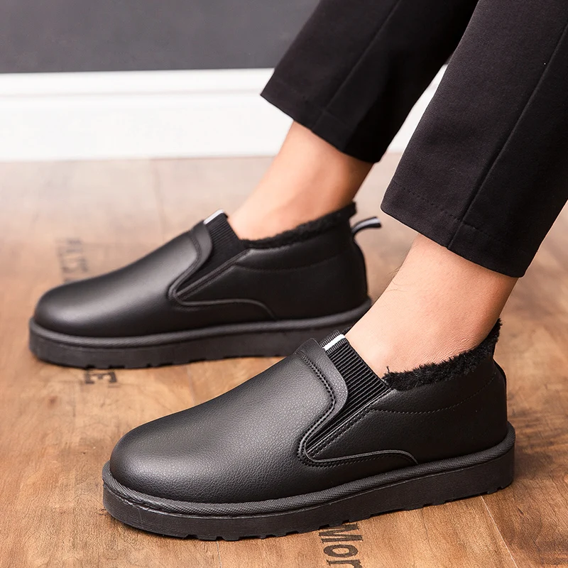 Leather Large size snow shoes for men Winter plush insulation outdoor leisure sports waterproof men snow boots