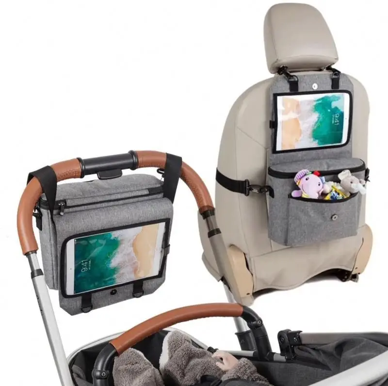 3 in 1 Car Organizer Back Seat for Kids Car Backseat and Stroller Organizer Bag with Ipad Holder