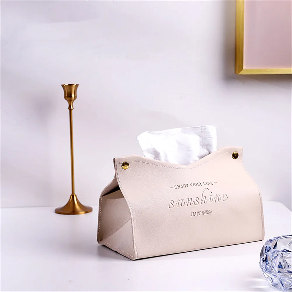 Luxury PU Leather Tissue Box Letter Pineapple Pattern Foldable Napkin Holder Rectangle Home Kitchen Paper Holder Storage Box