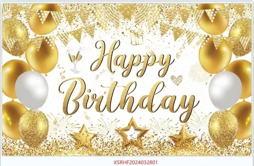 Happy Birthday Backdrop Banner Sign Poster Large Fabric Glitter Balloon Sign Birthday Photo Backdrop for Birthday Party Decor