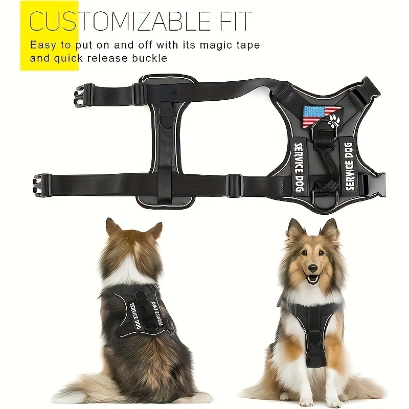 Adjustable Soft Breathable Easy to Control Oxford 5 PCS Patches Reflective Dog Vest Harness for Small Medium Large Dogs